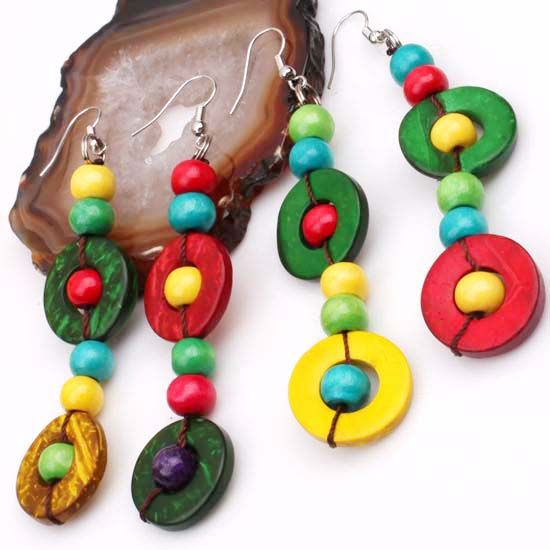 Handmade Multi color Coconut Shell Round Random Mixed Beads Dangle 