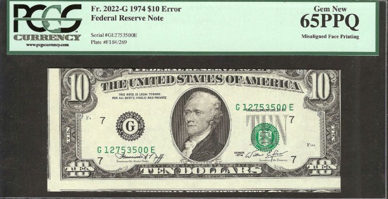 10 1974 FRN==MISALIGNED FACE==SHOWS PARTS OF 4 NOTES  