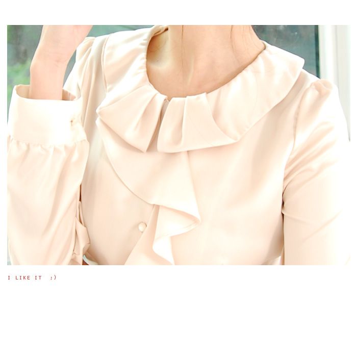 A220008 / Romantic Satin Frill Blouse, Luxury, Career Woman, Korea 