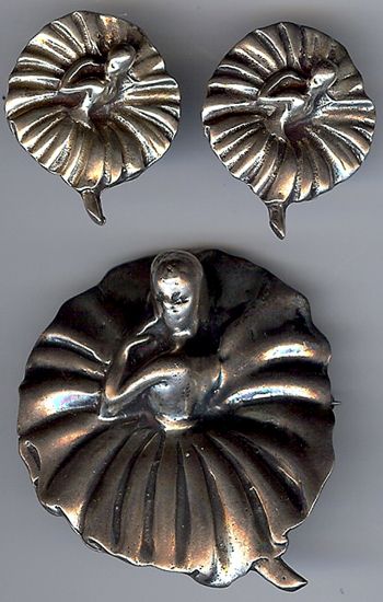   VINTAGE STERLING SILVER BALLERINA DANCER PIN & EARRINGS SET  