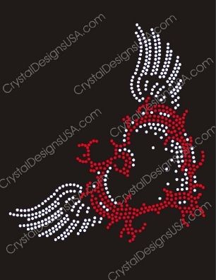 HEART WITH WINGS TRIBAL Rhinestone Iron On Motif  