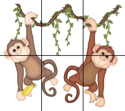 TWO MONKEYS FOR NOAHS ARK JUNGLE SAFARI WALL ART MURAL STICKERS DECALS 