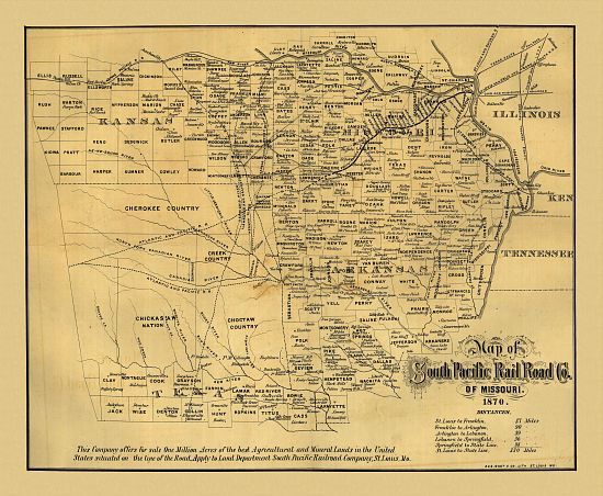 Arkansas Kansas Oklahoma Texas Map RR 1870  