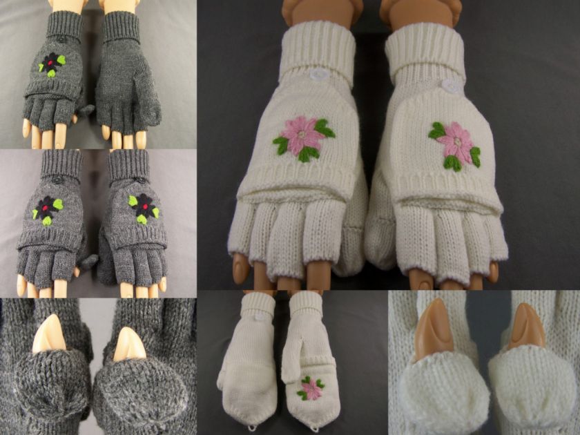   knit convertible top flip open thumb mittens fingerless gloves texting