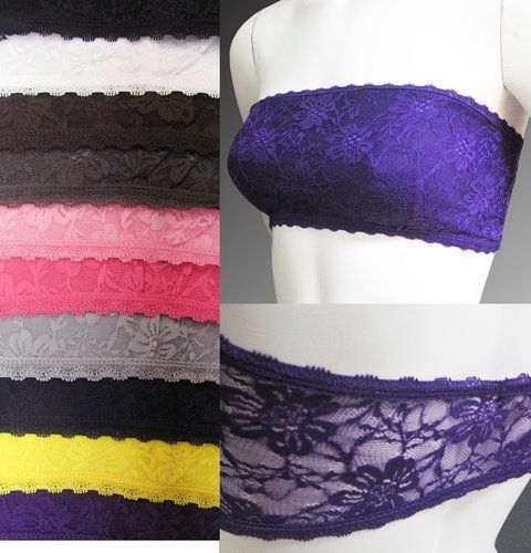 NEW Sexy LACE Bandeau Crop Tube Top Stretch Strapless Bra S M L *11 