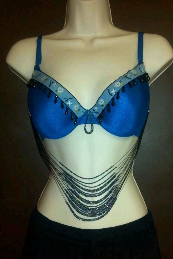 Blue Beaded Belly Dance Cabaret Costume Tribal Bra Top  