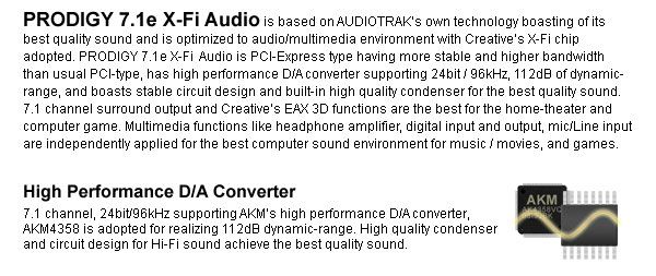 AUDIOTRAK PRODIGY 7.1e X Fi Audio 7.1 Channel Express  