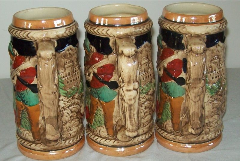 Vintage Ceramic Beer Steins Japan Castle/People Scene  