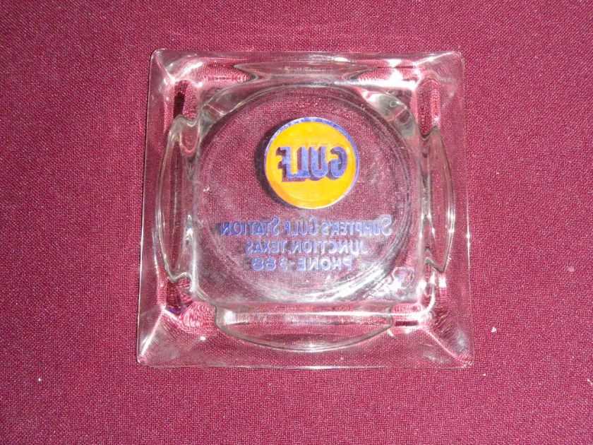   glass Gulf square ashtray Junction Texas gas oil gasoline nice  