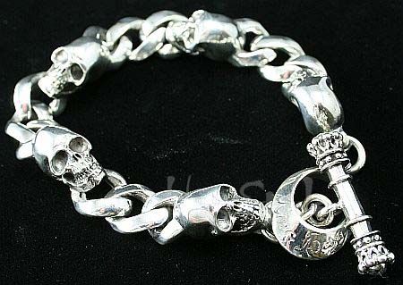 King Baby Studio Mens Integrated Skull Bracelet SILVER  