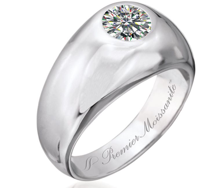 Polished White Gold 2.20 Cts Round Moissanite Mens Ring  