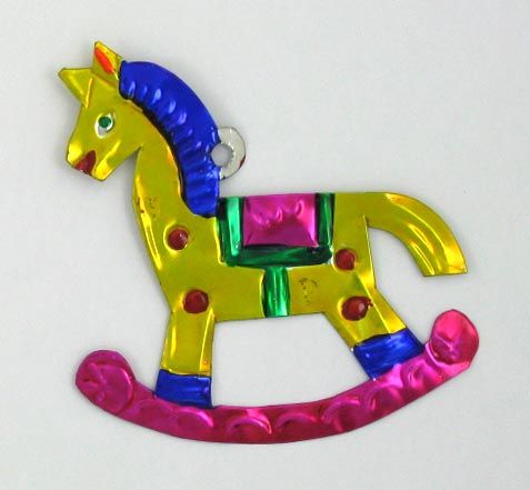   FOLK ART CHRISTMAS ROCKING HORSE TIN ORNAMENT HOME DECOR  