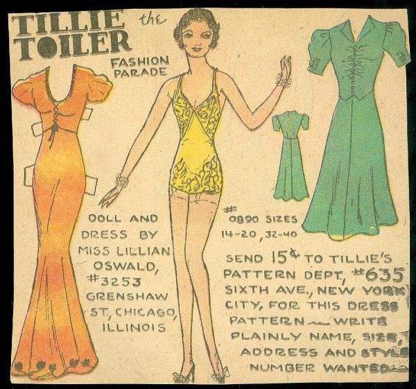 Uncut Tillie the Toiler Paper Dolls Fashion Parade Sailor Suit 1940s 