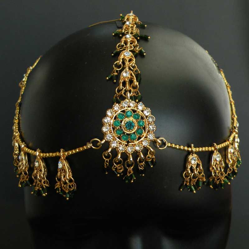   PLATED KUNDAN~CZ INDIAN BRIDAL FOREHEAD MANNG TIKKA~MATHA PATTI  