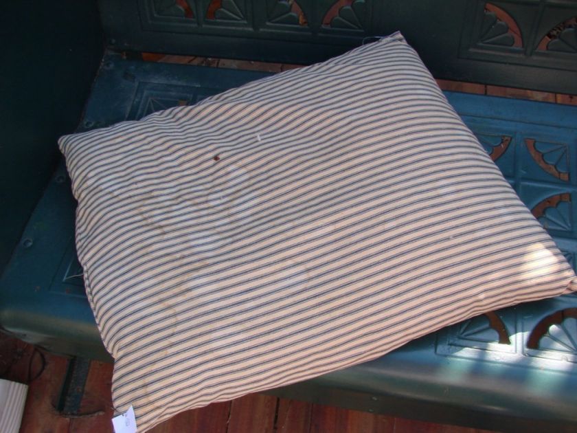 OLD BLUE & KHAKI STRIPE TICKING FEATHER PILLOW  