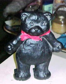 CAST IRON BLACK BEAR DOOR STOP WRITING BACK W 1988  