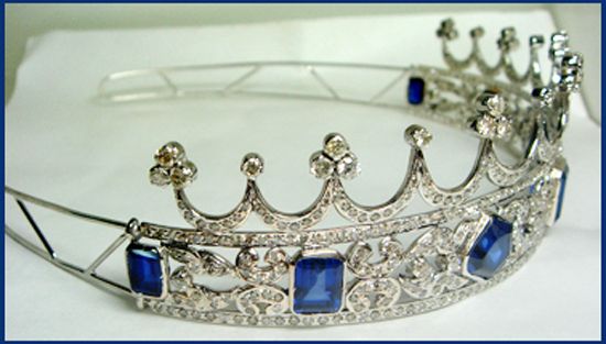 WEDDING  41.60ctw ROSE CUT DIAMOND SILVER SAPPHIRE TIARA