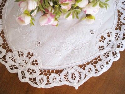 Elegant Hand Batten Lace Flower Embroidery Drawn Work Cotton Doily 