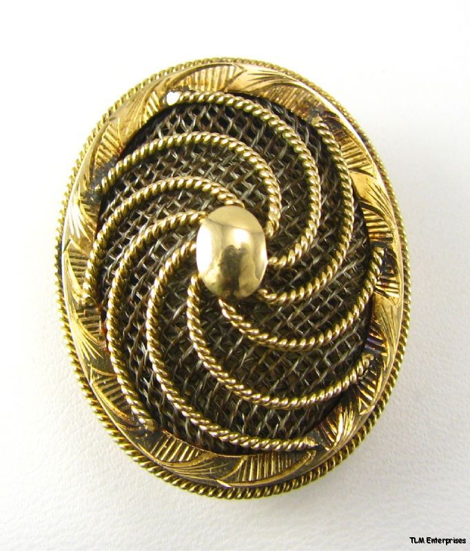 VICTORIAN MOURNING BROOCH   14k GOLD Hair Jewelery PIN  