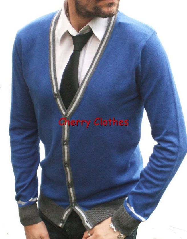 MENS BLUE & GREY CARDIGAN   SLIM FIT   SMALL S  