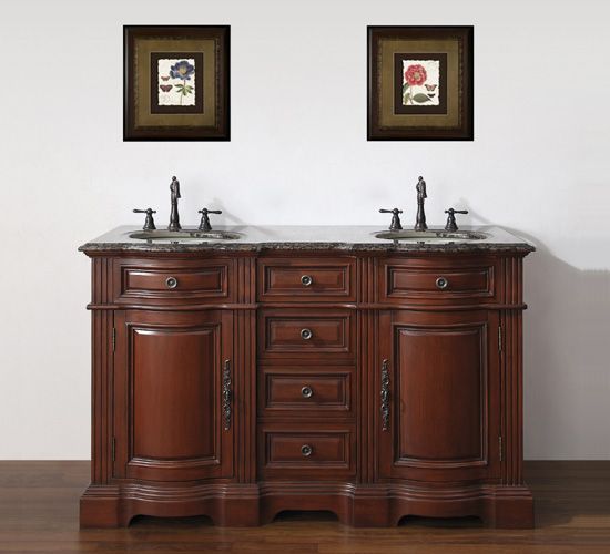 58 SOLID WOOD Double Sink Cabinet Bathroom Vanity 1 Baltic Brown 
