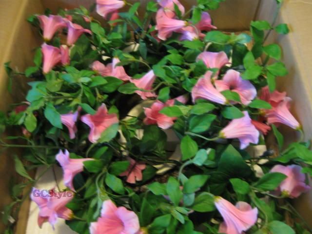 PETUNIA SPLIT POTS FOR PATIO UMBRELLA W LED LIGHTS TIMER FLOWERS 