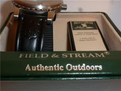 Field & Stream Authentic Outdoors Wrist Watch Black Leather Band MIB 