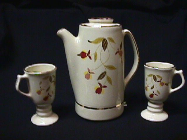 JEWEL TEA AUTUMN LEAF MINIATURE PERCOLATOR+2 IRISH COFFEE MUGS  