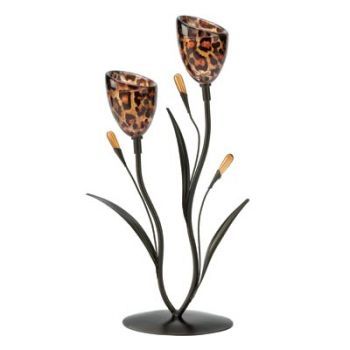 13 WROUGHT IRON & GLASS LEOPARD / CHEETAH SAFARI ANIMAL PRINT CANDLE 