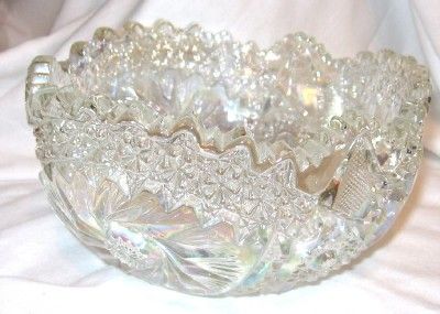 Pressed Glass Bowl Pinwheel Pattern Iridized Carnival  