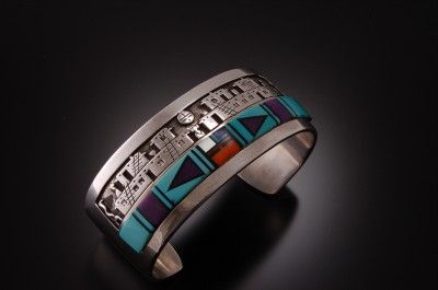 Story Telling Inlay Bracelet ~ NAVAJO HANDMADE BY CALVIN PETERSON 