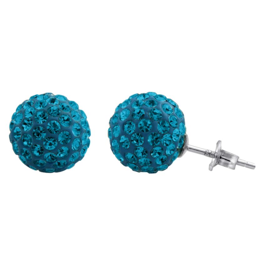   10mm Disco Round Ball Birthstone CZ Pave Set Stud Earrings  