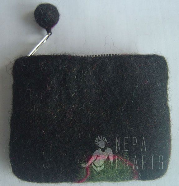 FBGCP Felt Green FLower Black Coin Purse Nepal  