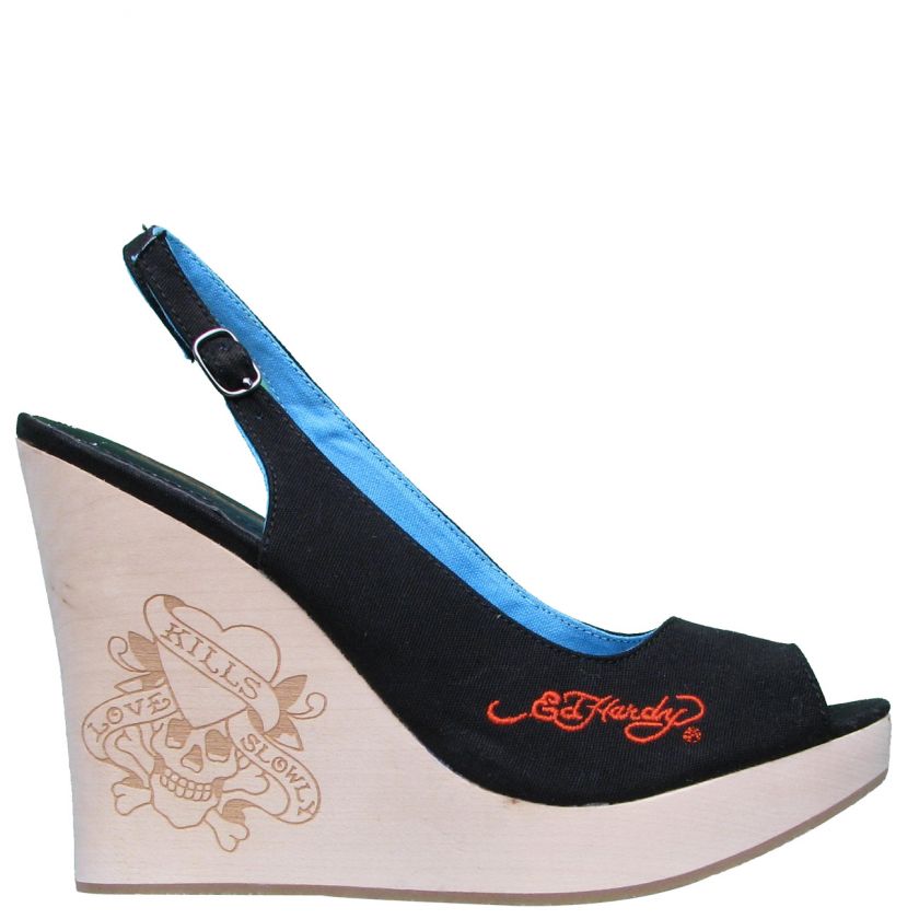 Ed Hardy Black Chantel Slingback Womens Wedge Shoe  