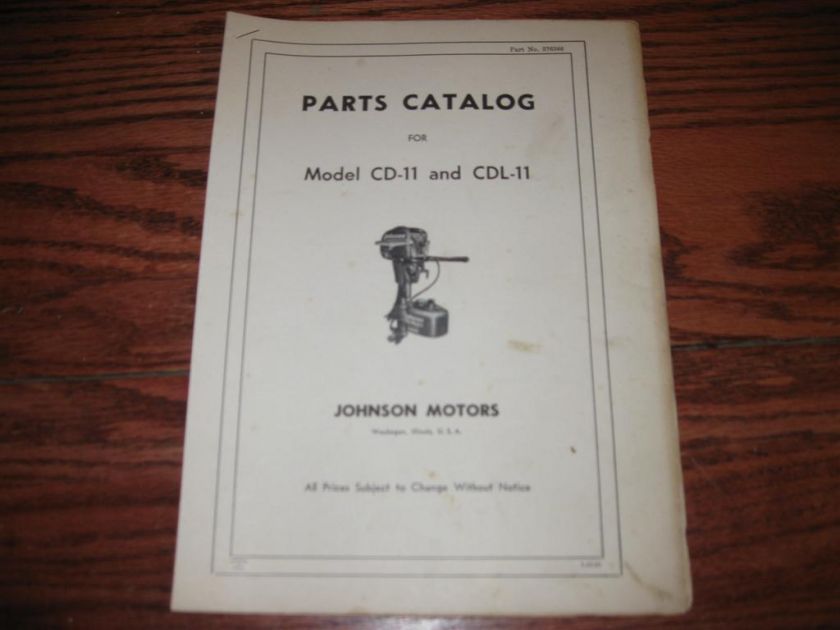 Johnson CD 11 CDL 11 5.5 hp Parts catalog manual  