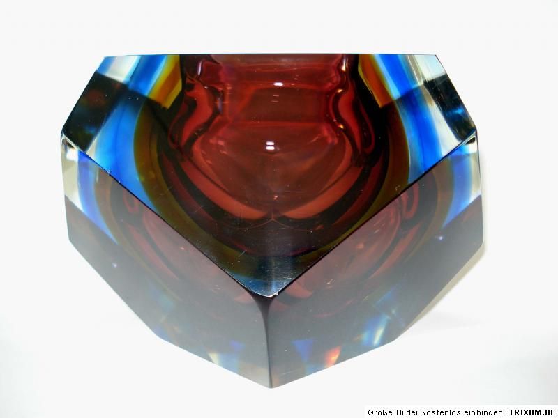 Unique  Giant  5000 grammes Murano Sommerso Faceted Art Glass Bowl 