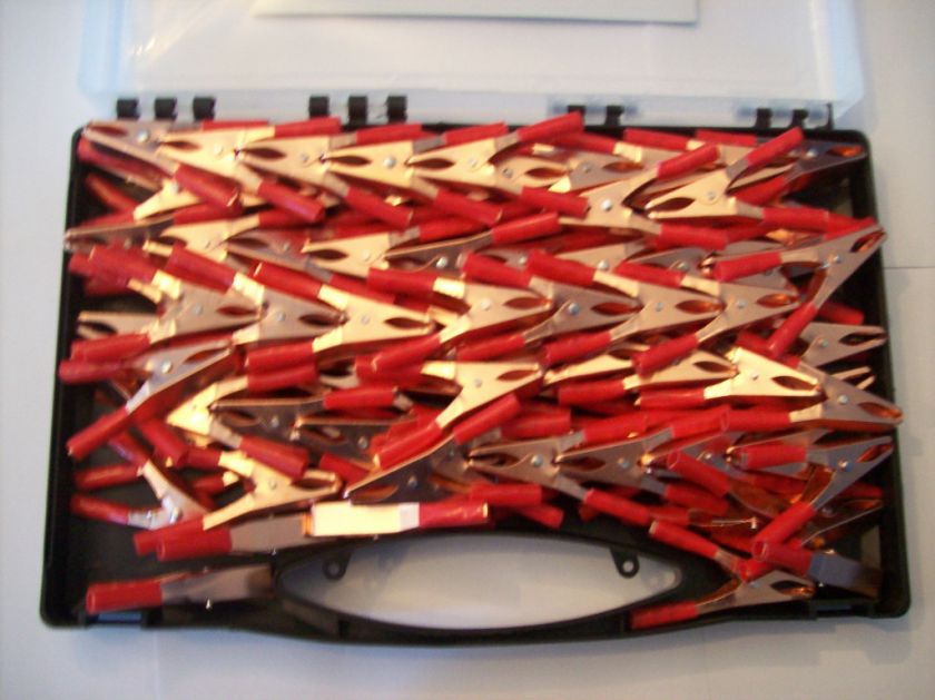 100pc RED BATTERY CHARGER CLAMP ALLIGATOR CLIPS 25 AMP  