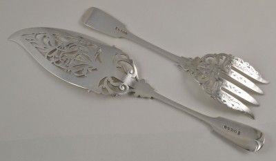 ART NOUVEAU FISH KNIFE & FORK SERVERS SILVER PLATE   LARGE PERFECT FOR 