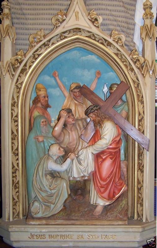 ANTIQUE French Catholic Church STATION OF THE CROSS #6  