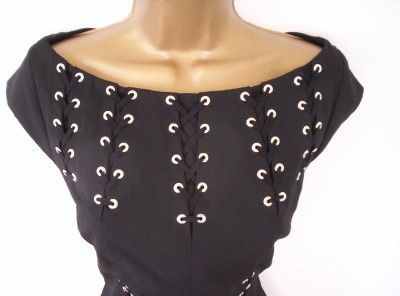 Ladies KAREN MILLEN Black Corset Lacing Evening Party Pencil DRESS UK 