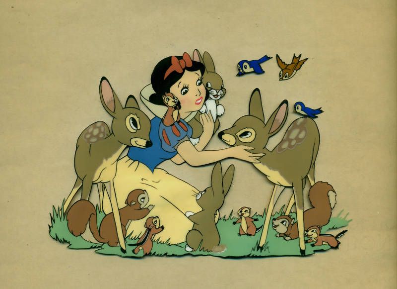 Snow White & animals 1938 vintage Disney cel Heath book  