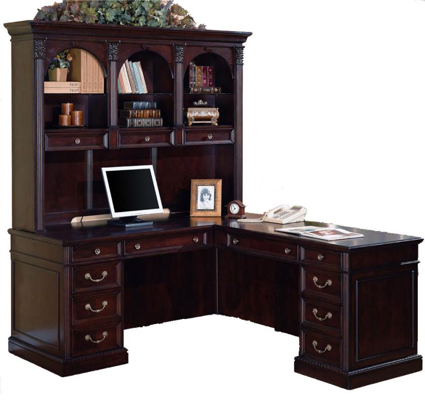 Dark Cherry Office L Desk and Hutch  