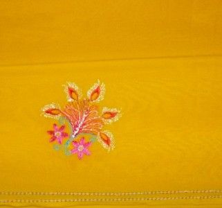 Yellow Fancy Party Sari Indian Saree Fabric Costume Belly Dance 