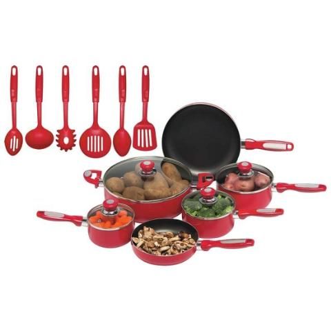 Chefs Secret 16pc Red Aluminum Cookware Set NEW  