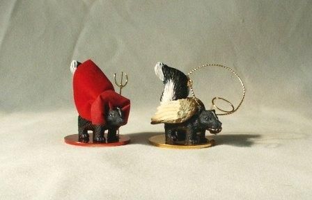 Skunk Angel Ornament and Devil Figurine set  