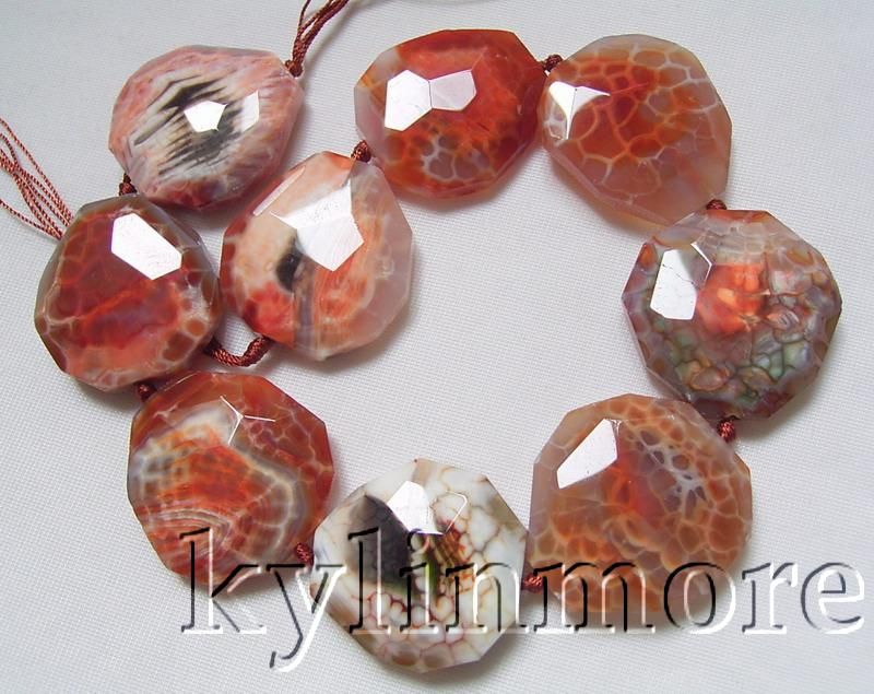 8SE08319a  35x38mm Fire Agate Faceted Chunk Beads 15.5  