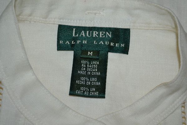 RALPH LAUREN CREAM BEIGE LINEN BUTTON DOWN SHIRT BLOUSE TOP WOMENS 