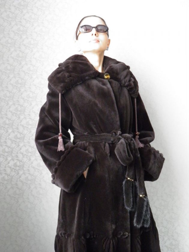 CHOCOLATE SHEARED MINK FUR COAT SKIN ON SKIN FULL SKINS S M 4 6 8 10 