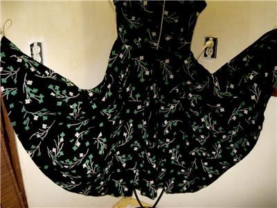 Gorgeous Black R&K Original 40s Swing Dress Rhinestone  