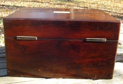 ANTIQUE 19TH CENTURY WOOD/MOP TRAVEL VANITY/GROOMING KIT/BOX  